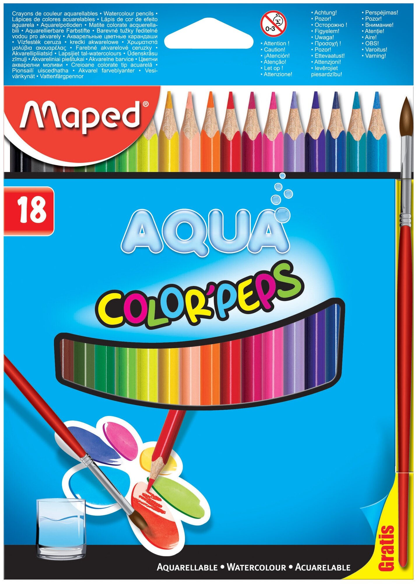 Карандаши цветные акварельные COLOR PEP'S AQUA, 18 цветов, + кисть (836012) - фото №1