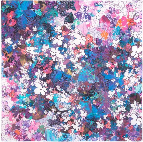 Платок Павловопосадская платочная мануфактура, 80х80 см, белый, фиолетовый