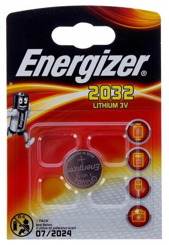 Батарейка ENERGIZER, CR 2032, литиевая, 1 шт, в блистере, E301021301