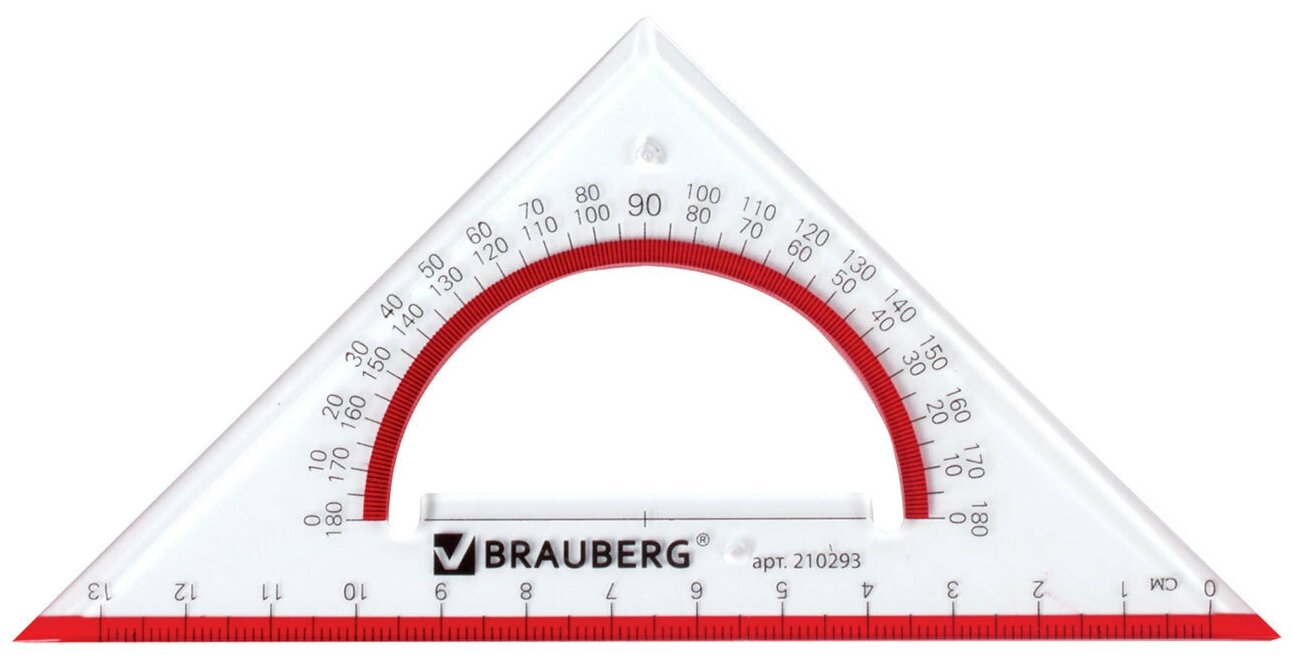 Треугольник пластик 45*13 см, BRAUBERG "Сrystal", с транспортиром, прозрач. с выдел. шкалой, 210293