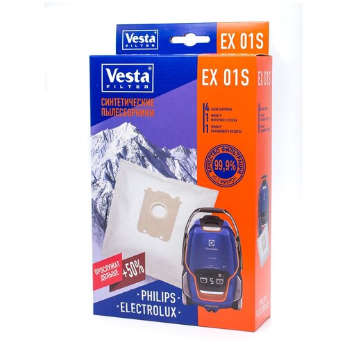 Vesta filter Синтетические пылесборники EX 01S, белый, 4 шт. набор пылесборников philips fc 8022 04