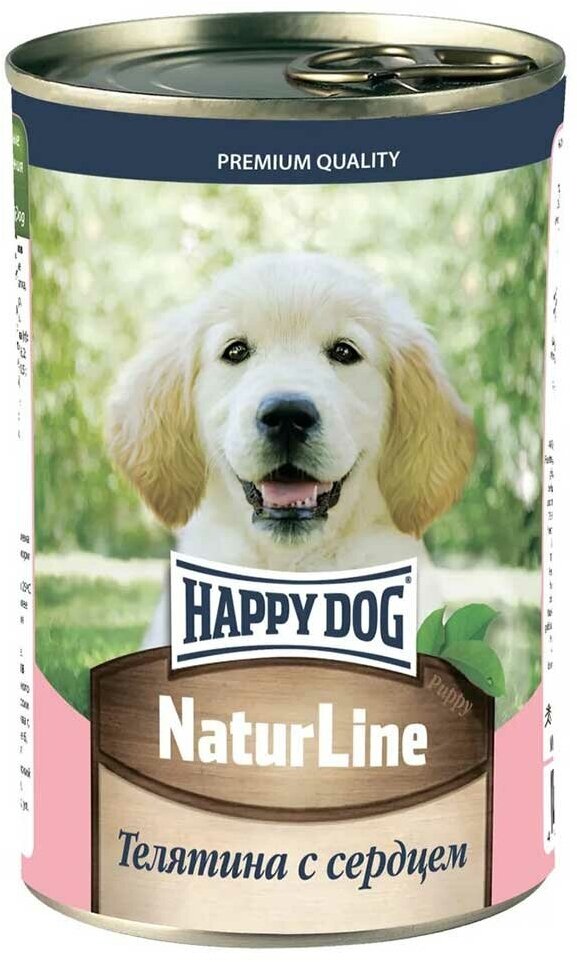 Консервы Happy Dog для щенков телятина и сердце natur line 410г
