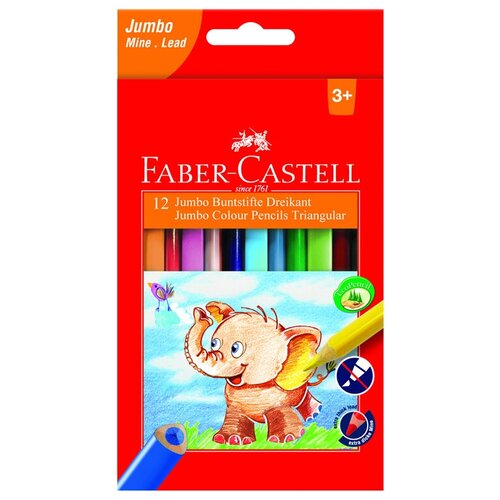 Карандаши цветные Faber-Castell Jumbo 12цв., трехгран., заточен., картон, с точилкой, 116501