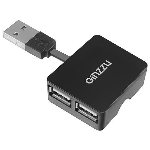 USB-концентратор Ginzzu GR-414UB, разъемов: 4, 4.5 см, черный usb концентратор ginzzu gr 384uab разъемов 4 черный