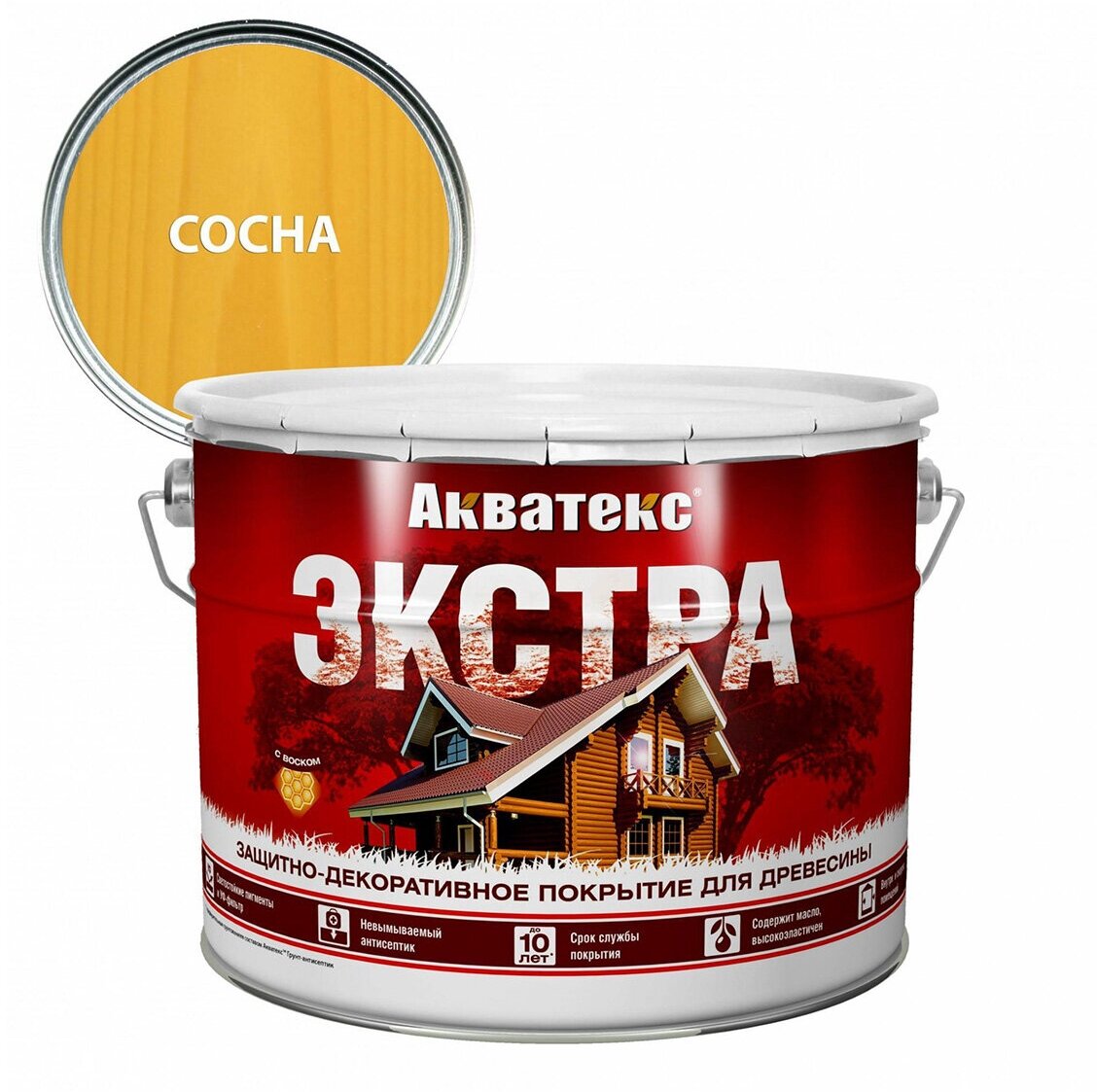 фото Защитно-декоративное покрытие для дерева Акватекс Экстра, полуглянцевое, 9 л, сосна