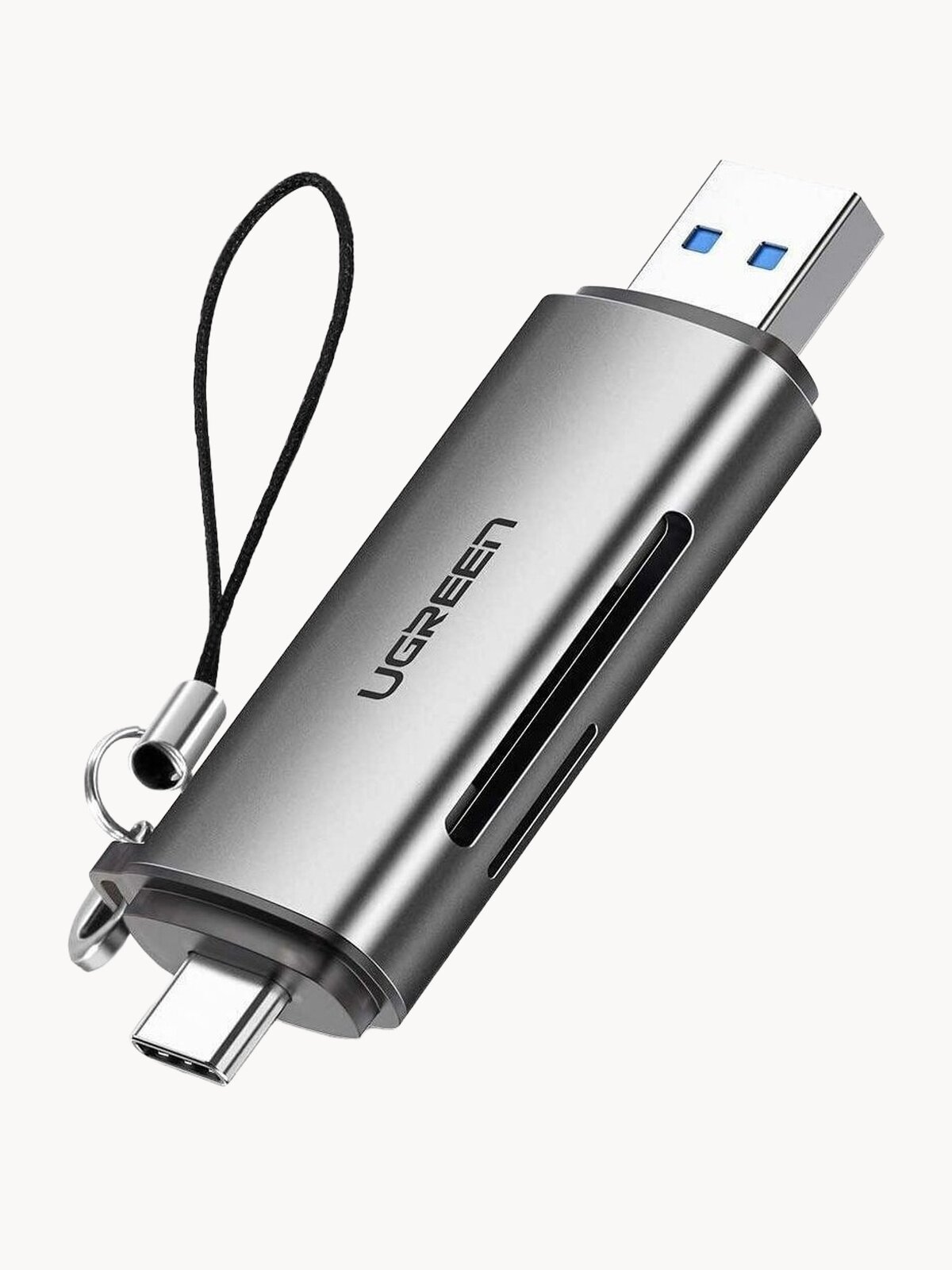 Картридер внешний UGREEN CM185 , SD/microSD, USB 3.0/Type C OTG, серый (50706)
