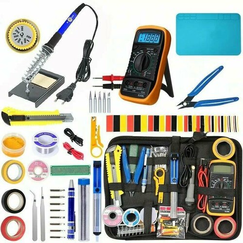 Набор для ремонта и пайки большой 30 предметов паяльник 60W с ЖК дисплеем мультиметр термоусадка У 497700₽