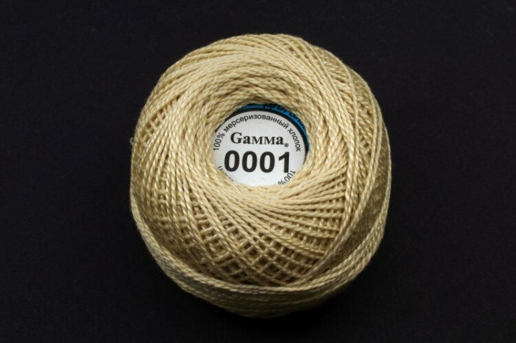 Нитки Ирис Gamma, цвет 0001 светло-бежевый, 82м/10г, хлопок 100%, 1шт