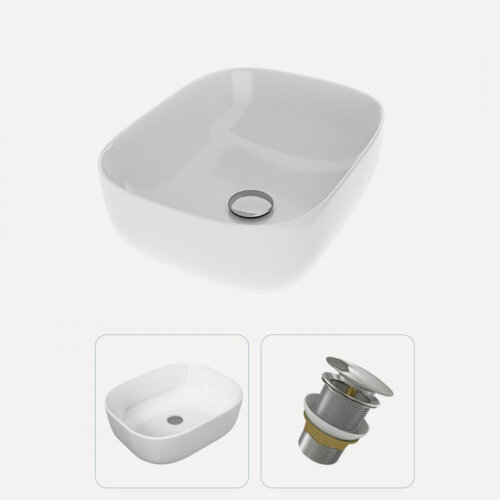 Изображение товара Раковина накладная для ванной Teymi Solli 50 в комплекте донный клапан клик-клак без перелива хром F01620