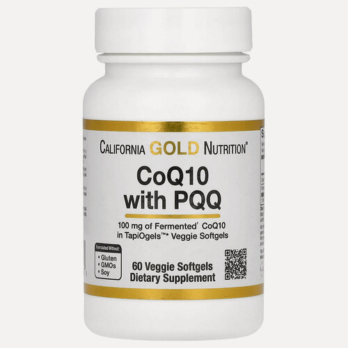 Изображение товара California Gold Nutrition, коэнзим Q10 с пирролохинолинхиноном (PQQ), 100 мг, 60 растительных капсул