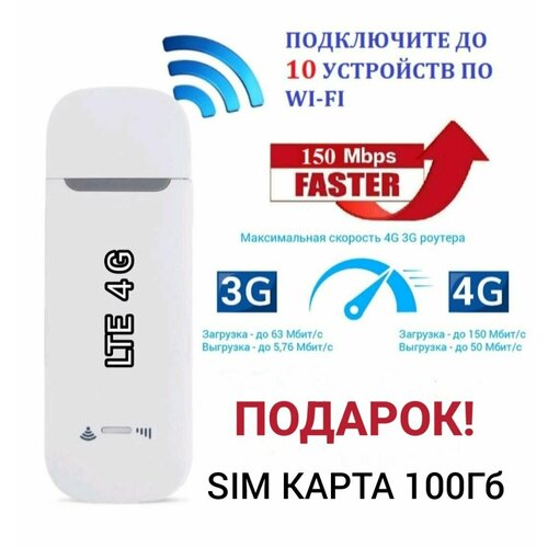 Модем 4G LTE WiFi Роутер wi fi интернет модем СИМ карта В подарок 1090₽