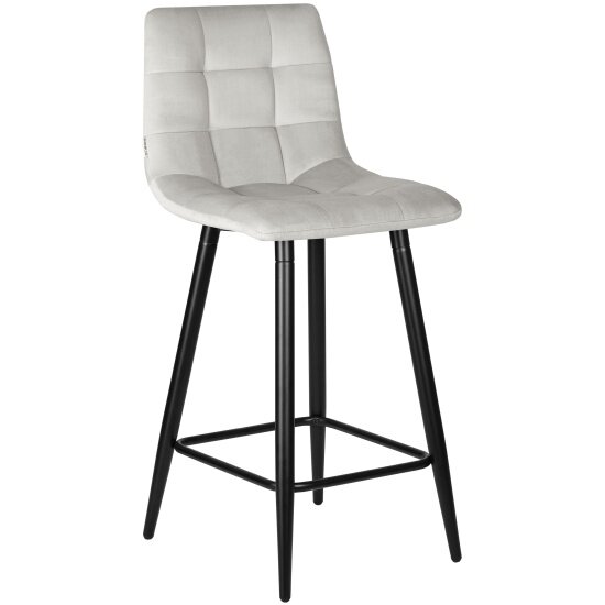 Стул полубарный Dobrin OLIVIA (черные матовые ножки, светло-серый велюр (108-52))