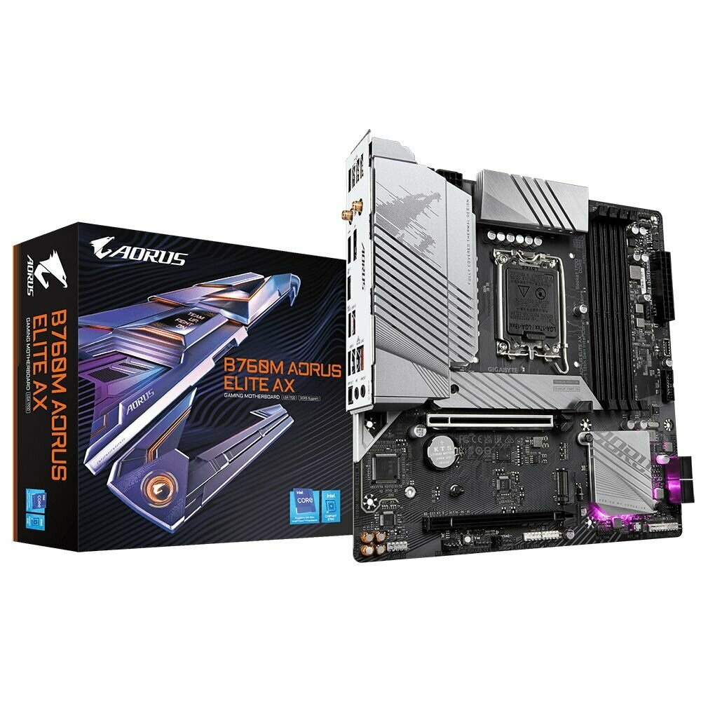 Материнская плата Gigabyte B760m Aorus Elite AX Soc-1700 Intel B760 4xDDR5 mATX AC`97 8ch(7.1) 2.5Gg