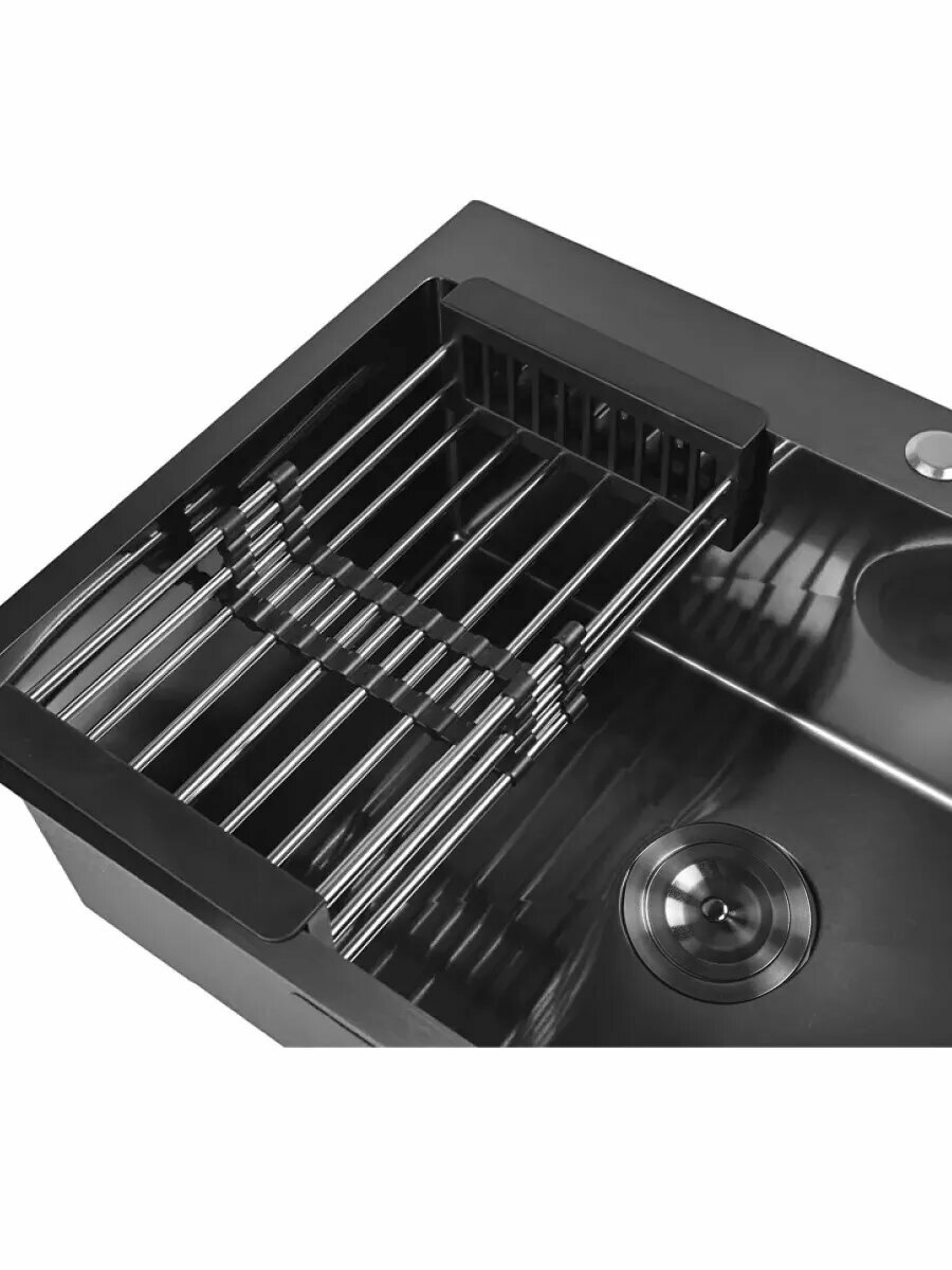 Мойка для кухни STEIN 70x50 из нержавеющей стали, графит с PVD покрытием, с сифоном ведерко, дозатор, коландер ST37050B — фото 1