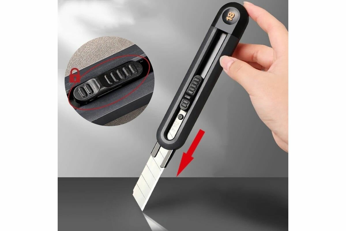 Канцелярские Ножи И Ножницы Xiaomi Технический нож "Home Series" Deli HT4018 Ширина лезвия 18мм. Эксклюзивный дизайн. Корпус из высококачественного софттач пластика, черный