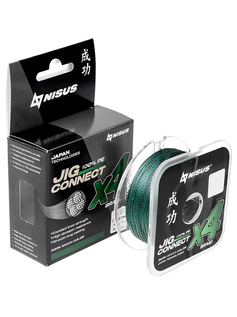 Шнур плетеный для рыбалки NISUS JIG CONNECT X4 PE Dark Green 150m #1.2, 0.18mm 8.5кг/16.5LB (T-N-JC-X4-0.18-150-DG)