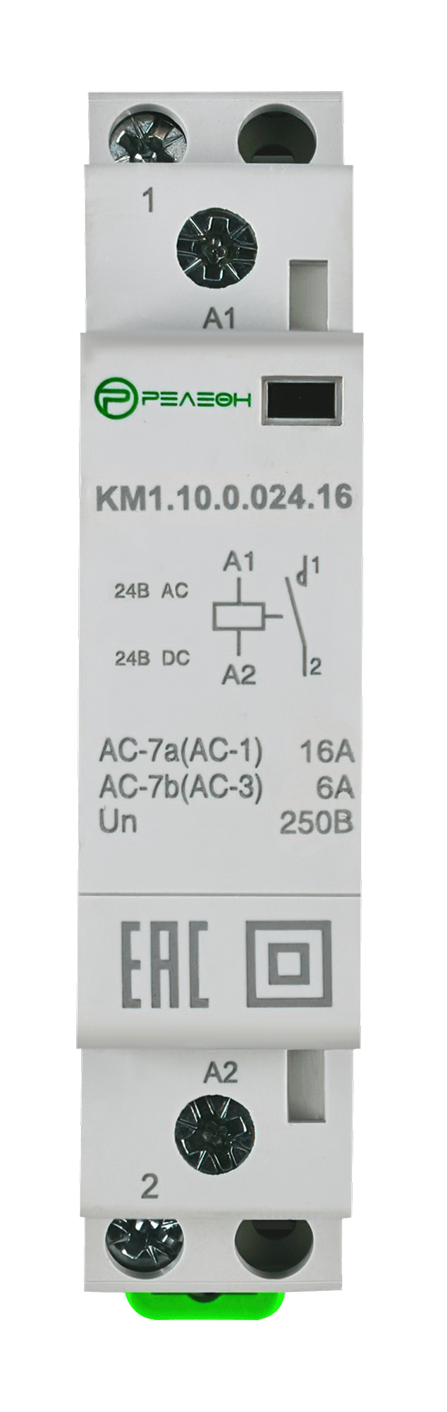 Модульный контактор 1НО контакт 16А; 24В AC/DC, релеон, KM1.10.0.024.16 — фото 1