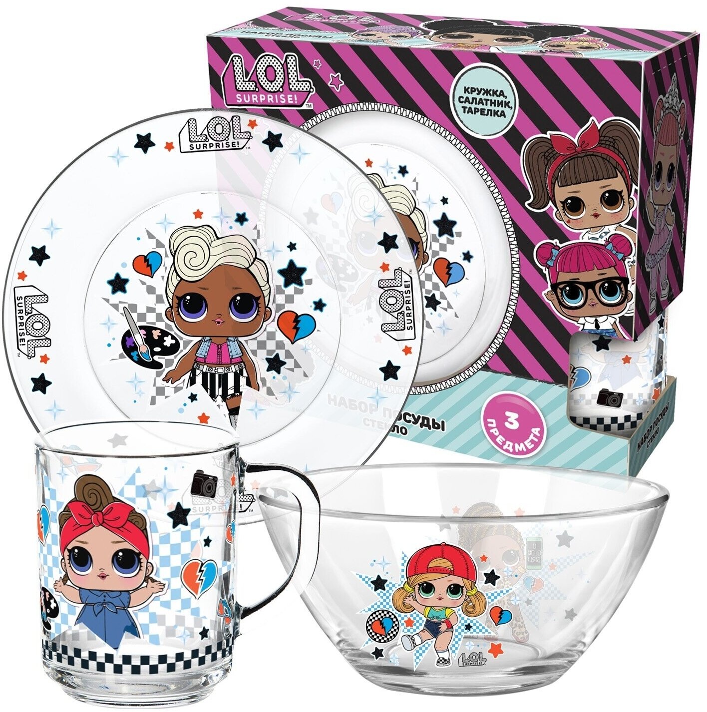Набор посуды ND Play LOL Surprise! "Dollsaregogo" в подарочной упаковке, 3 предмета, стекло (288529)