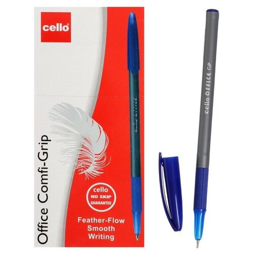 Ручка шариковая Cello Office Grip, узел 0.7 мм, резиновый упор, чернила синие, корпус серый, 50 штук