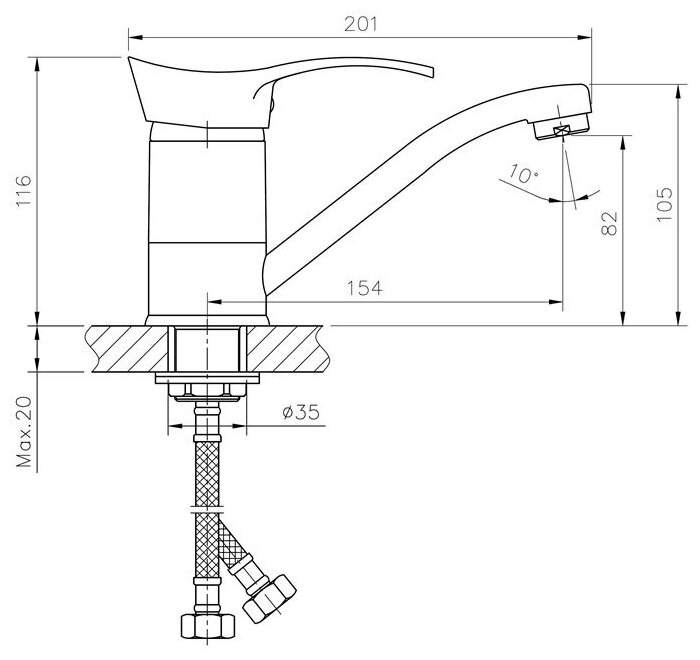 Смеситель для раковины Haiba HB4501-2 с гайкой, хром - фотография № 5