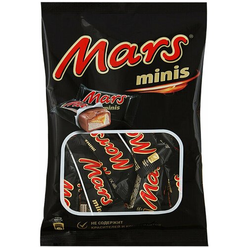 Шоколадный батончик Mars Minis с нугой и карамелью покрытый молочным шоколадом 182 г, 4 штуки