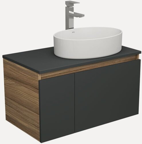 Изображение товара Комплект для ванной, 3 предмета (тумба Bau Dream 80, графит + раковина санфарфор накладная BAU Nimb 50х36, смеситель высокий Hotel Still)