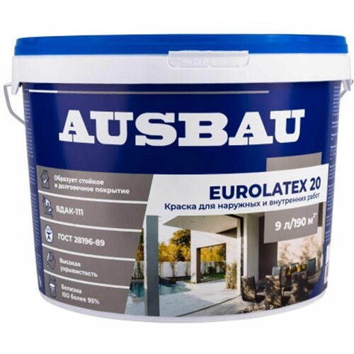 Краска универсальная латексная, AUSBAU EUROLATEX 20, 9 л