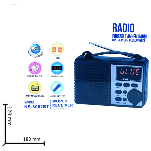 NS8062 Портативное многодиапазонное домашнее радио Fm/Am/Sw/ Беспроводной динамик/ Перезаряжаемый аккумулятор/ Радиоприемник