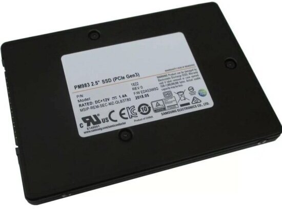 SSD диск Samsung PM983, 960Gb, 2.5", PCIe 3.0 x4, NVMe (MZQLB960HAJR-00007)