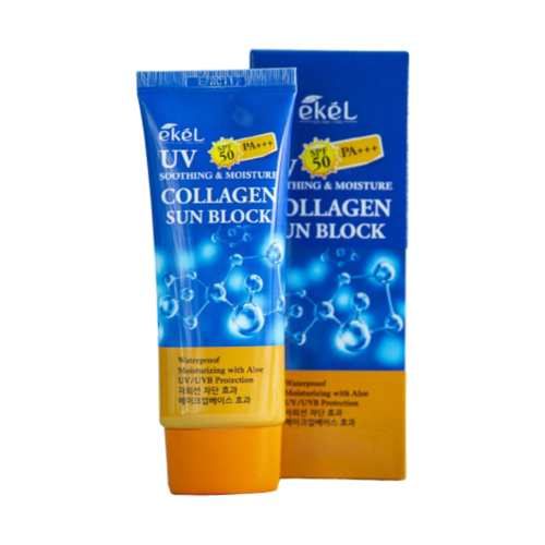 Ekel Крем для лица солнцезащитный с коллагеном - UV soothing & moisture collagen sun block, SPF50+, 70 мл солнцезащитный крем с коллагеном ekel uv soothing