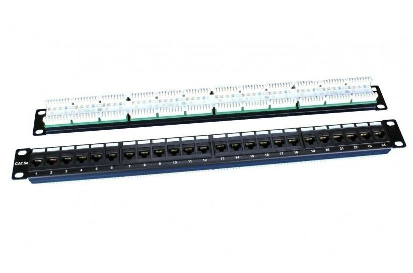Патч-панель 19дюйм 1U RJ45 кат.5e 24 порта PP3-19-24-8P8C-C5E-110D черн. | код 246095 | Hyperline (1 шт.)