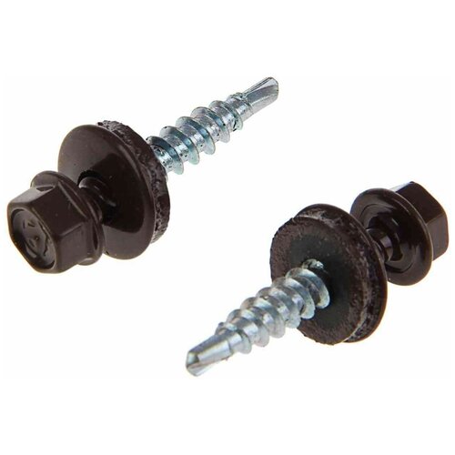 Саморез кровельный 4,8*35 мм, коричневый (RAL8017) для мягких окон, 40 шт