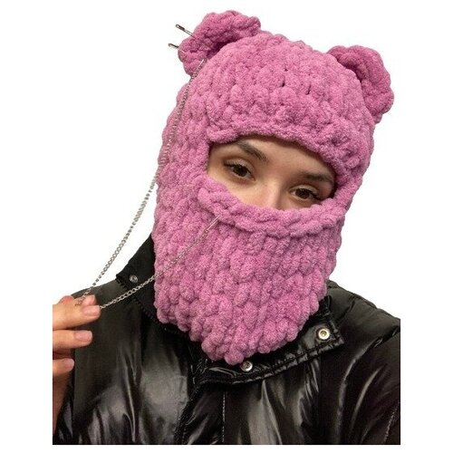 фото Балаклава шлем , демисезон/зима, размер 54, розовый umka knit shop