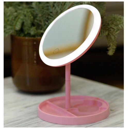 Купить Зеркало женское гримерное с подсветкой зеркальце настольное 18см, JMTechnology, светло-розовый/розовый