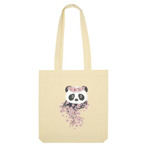 Сумка шоппер Us Basic, бежевый мужская футболка панда с цветущей сакурой m зеленый