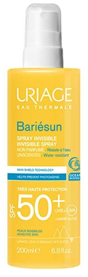 Спрей без ароматизаторов Invisible Spray Unscented SPF 50+, 200 мл Uriage - фото №1