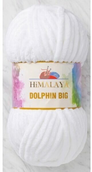 Пряжа плюшевая HIMALAYA DOLPHIN BIG (Хималая долфин биг) 200г/80м, 100% полиэстер, цвет 76701 белый, 1 моток.
