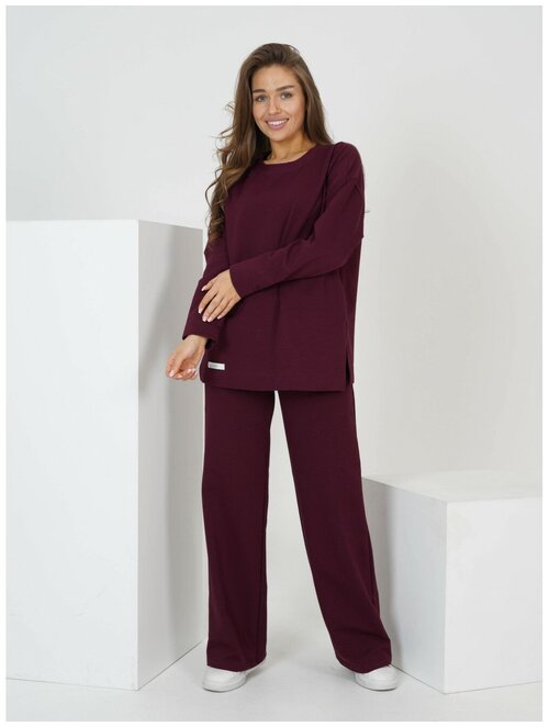 Костюм ИСА-Текс, свитшот и брюки, повседневный стиль, оверсайз, карманы, размер 50, бордовый