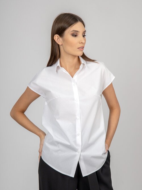 Блуза  ЭНСО, повседневный стиль, свободный силуэт, короткий рукав, размер 52, белый