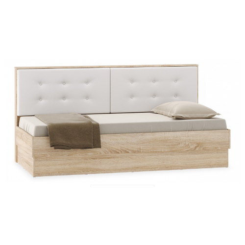 Кровать НК-мебель Оксфорд односпальная, размер (ДхШ): 209х102 см, обивка: искусственная кожа, цвет: дуб сонома/белый