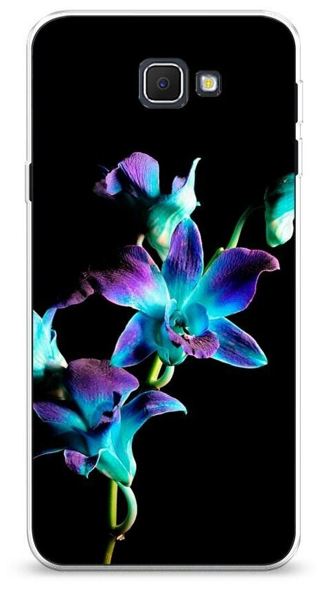 Силиконовый чехол "Синий цветок на черном" на Samsung Galaxy J5 Prime 2016 / Самсунг Галакси Джей 5 Прайм 2016
