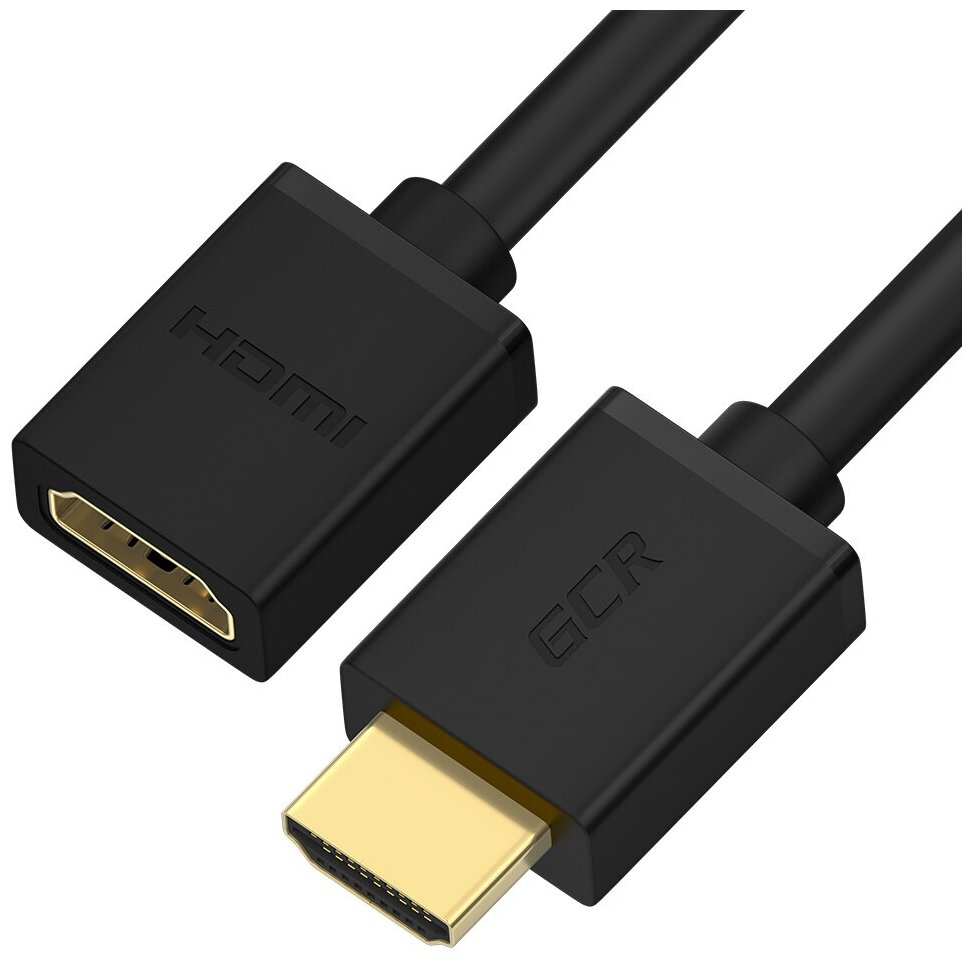 GCR Удлинитель 2.0m HDMI-HDMI, M/F, поддержка 4K, Full HD, 10.2 Гбит/c, черный, 24K GOLD, 30/30 AWG, 2 Х экран