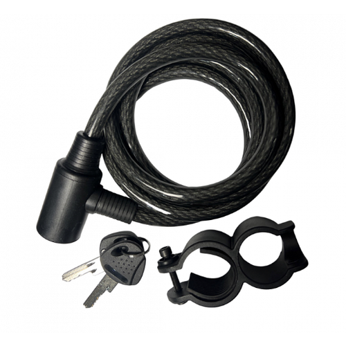 фото Замок противоугонный klonk для велосипедов и самокатов 10x1500 мм, трос 10 мм, 2 ключа, держатель на раму, черный
