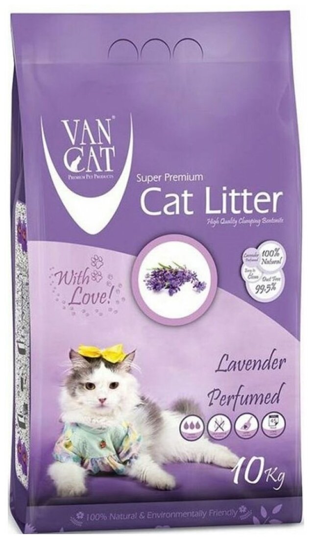 Van Cat Комкующийся наполнитель без пыли с ароматом Лаванды, пакет (Lavender) фиолетовый urn1012, 5 кг - фотография № 8