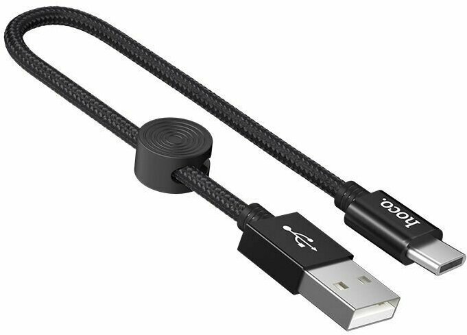 фото Кабель USB-A на USB Type-C HOCO / 0.25 метра / ток 3A /быстрая зарядка / устойчив к изгибу/ компактный кабель