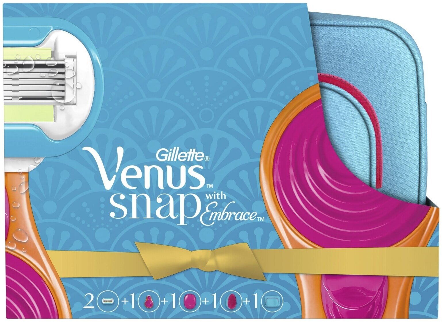 Подарочный набор Venus Snap Embrace, (компактная бритва, 2 сменные кассеты, косметичка, расческа)