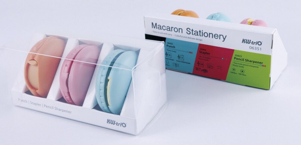 Настольный набор KW-TRIO 6351 Macaron, офисный набор : степлер скобы №10, 10 листов, глубина 35мм; дырокол 6 листов, отверстие 6мм; точилка отверстие 6-8мм, 9-12мм . Пластик, цвета ассорти: , пластик, - фото №5