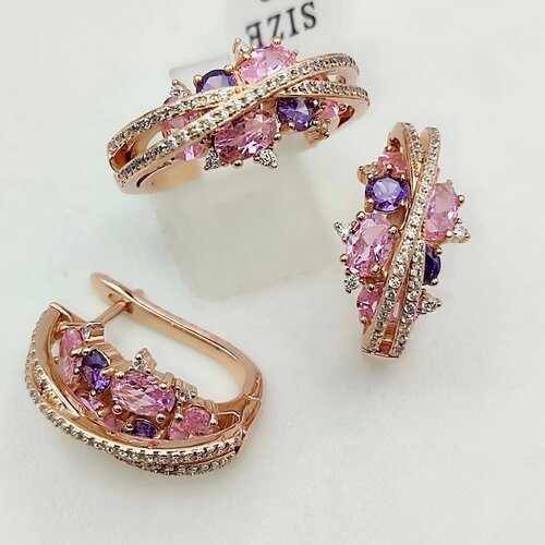 Бижутерия под золото Xuping Jewelry, комплект серьги и кольцо с фианитами, медсплав, английский замок, размер 17