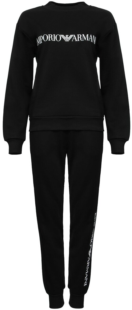 Костюм EMPORIO ARMANI, толстовка и брюки, свободный силуэт, пояс на резинке, карманы, размер 44, черный