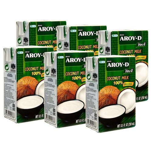 Молоко кокосовое AROY-D, 6 упаковок Tetra Pak по 250 мл.